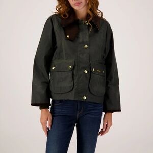 NWT Barbour Beadnell Crop Waxed Cotton Jacket Sage/Ancient Tartan 8 US/12 UK